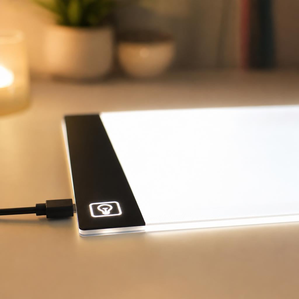 Detalle del perfil ultrafino y el botón táctil de la mesa de luz